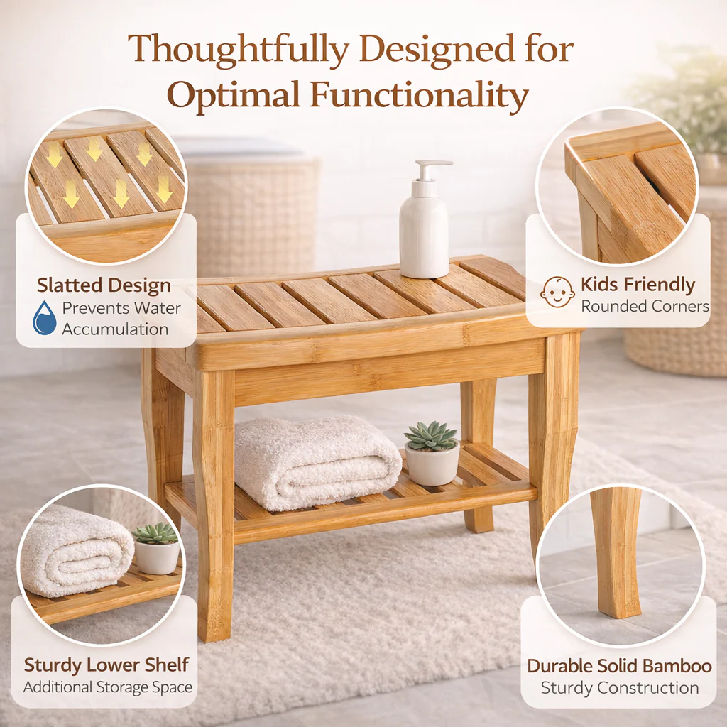 Bamboo Shower Stool - Image 3