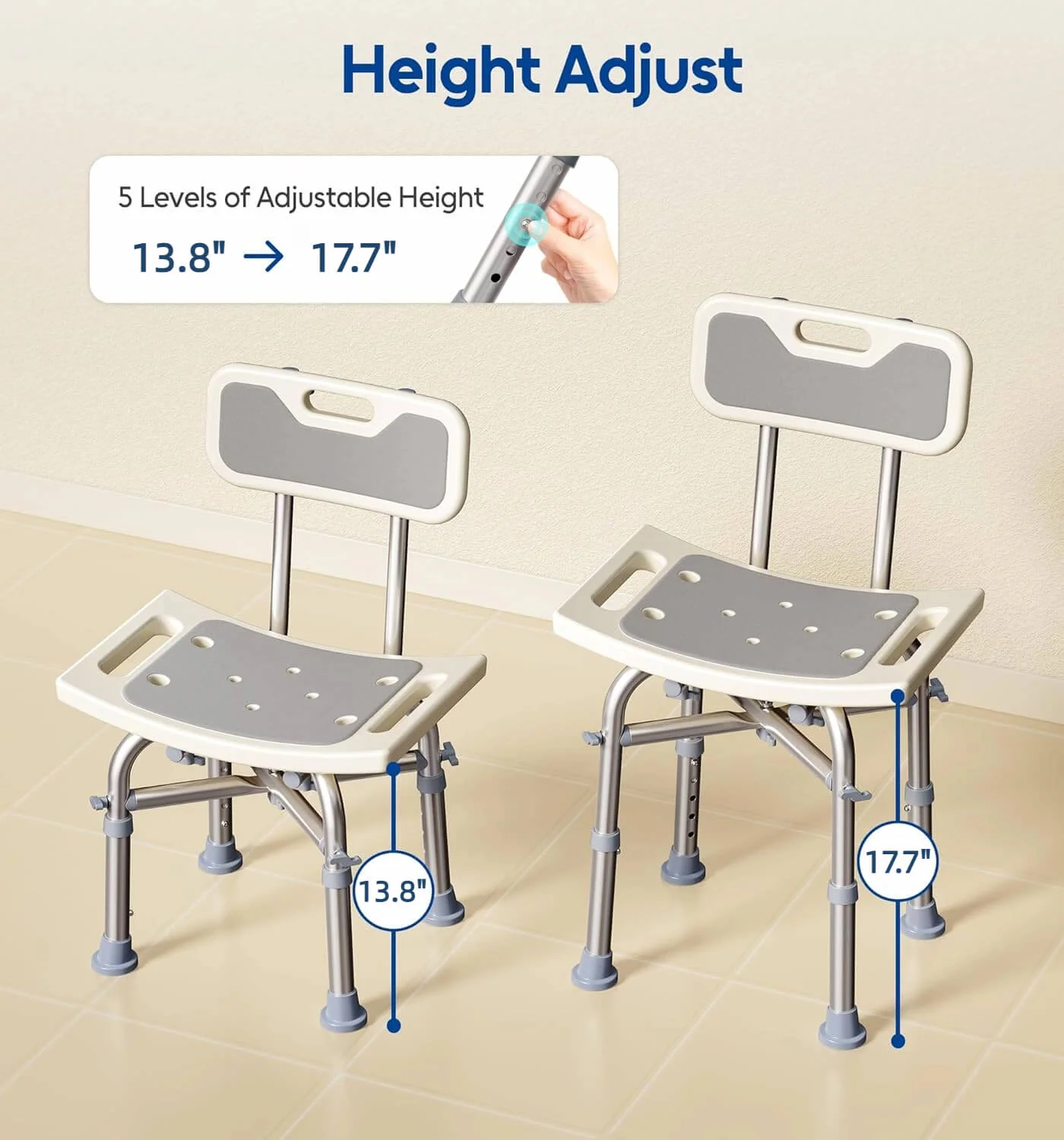 Height Adjustable Bathroom Seat with Backrest - Image 5