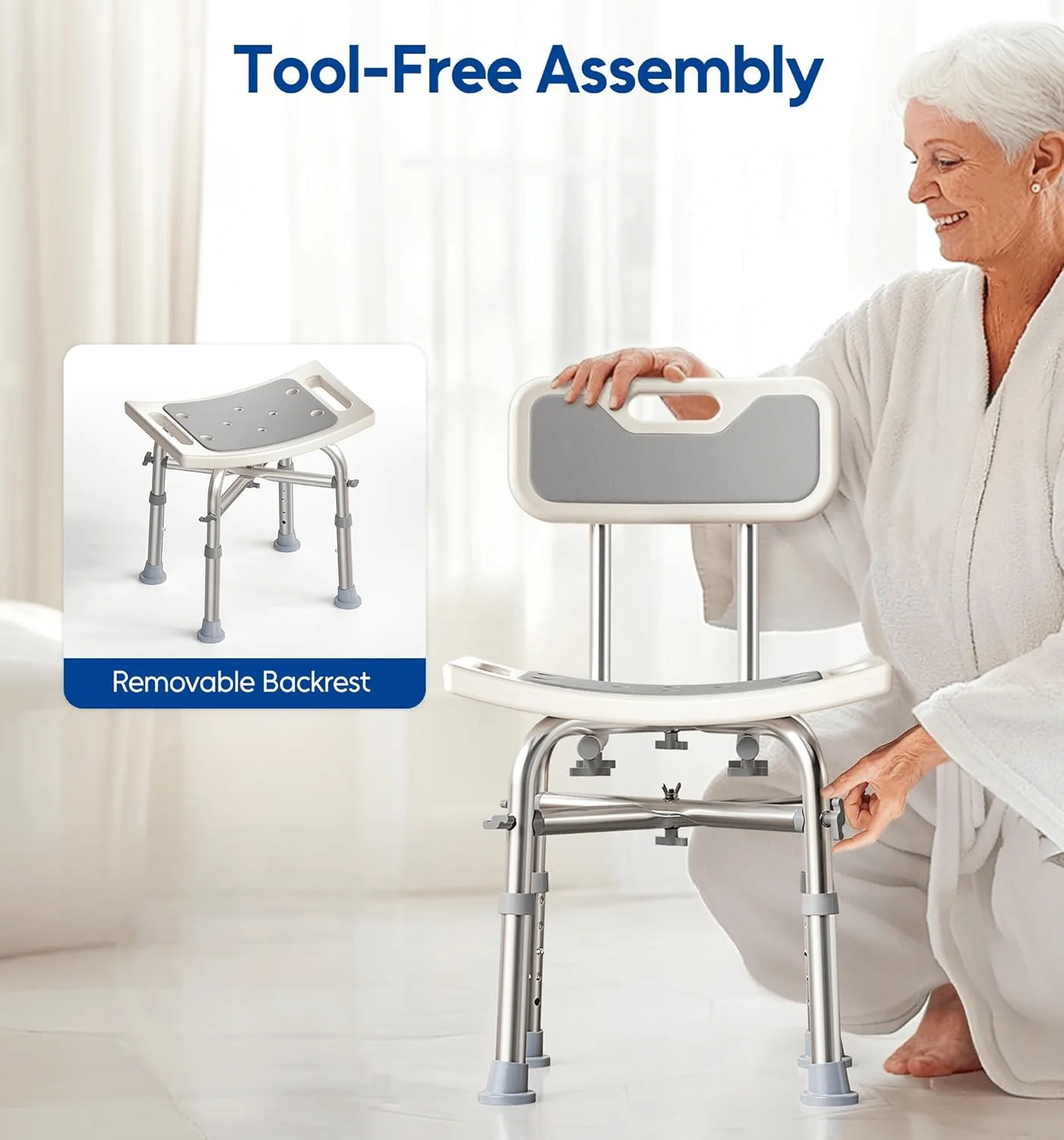 Height Adjustable Bathroom Seat with Backrest - Image 6
