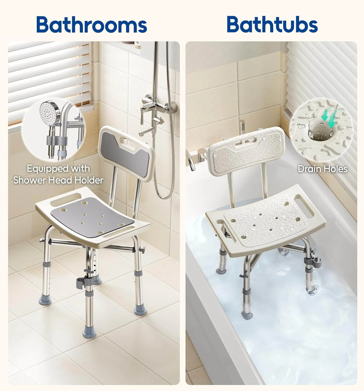 Height Adjustable Bathroom Seat with Backrest - Image 7