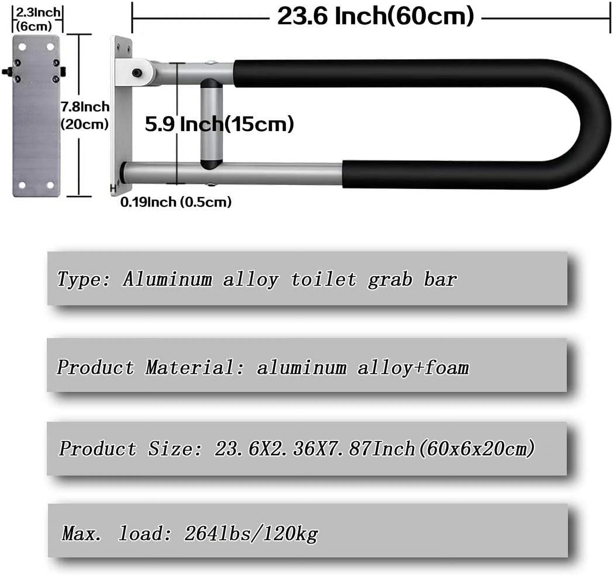 Premium Folding Toilet Grab Bar - Image 8